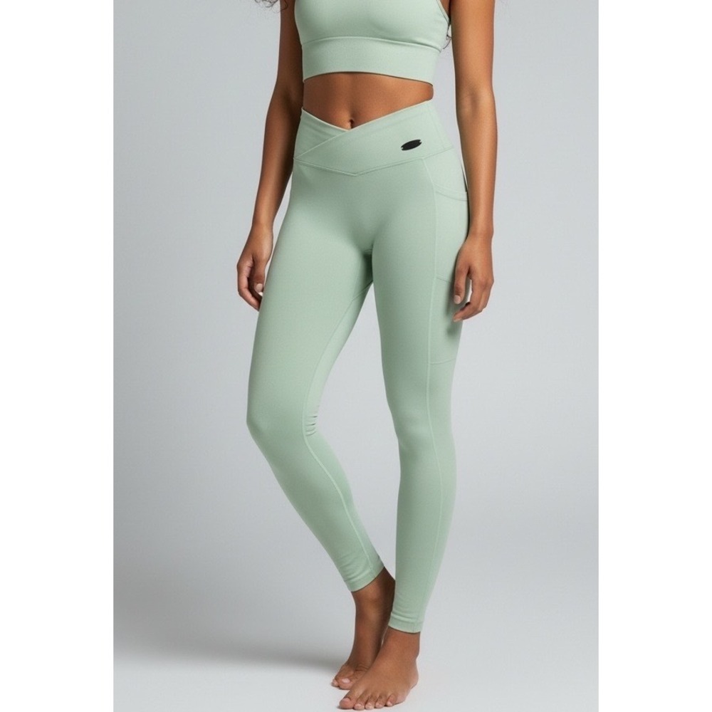 GYMSHARK Mint Green Leggings Excellent Crossover Waist Pockets Yoga Gym Small